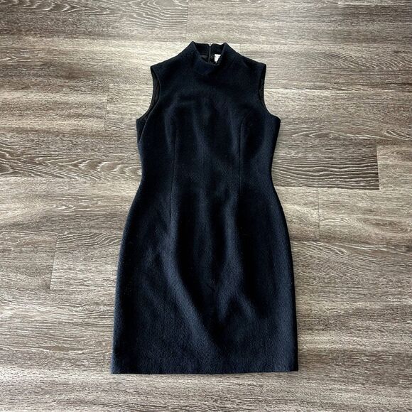 Vintage Carmen Marc Valvo Wool Sheath Dress Bergdorf Goodman Black Size 6 USA